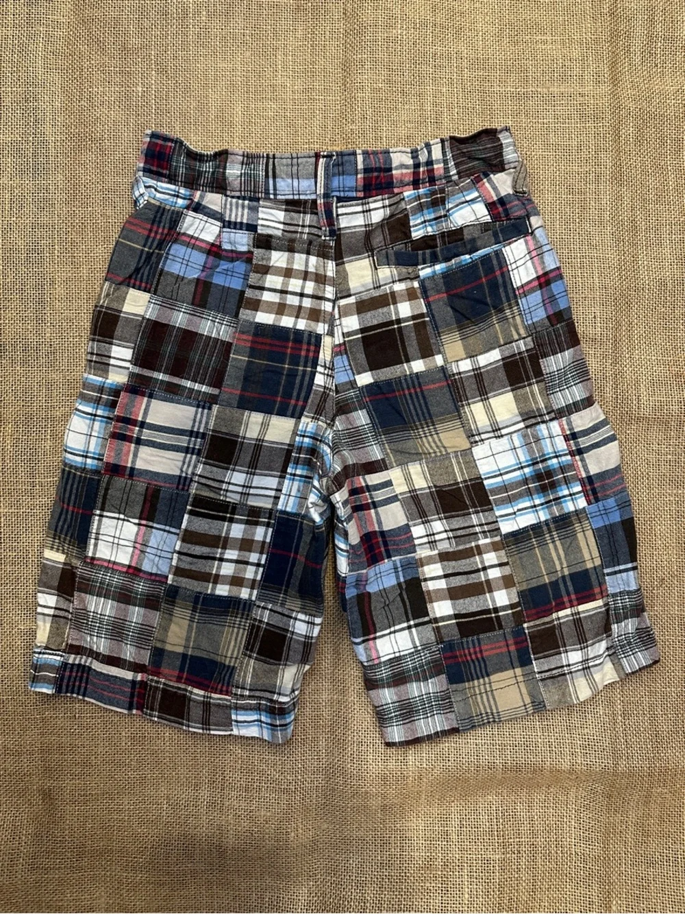 Old Navy Plaid Patchwork Shorts in Brown, Blue & Cream